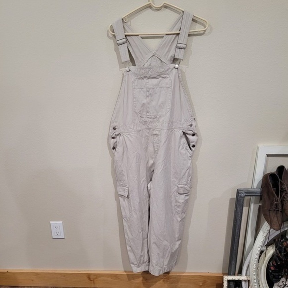 Cherokee Women SZ L cropped relaxed fit overall Putty Coastal Boho Beachy Casual